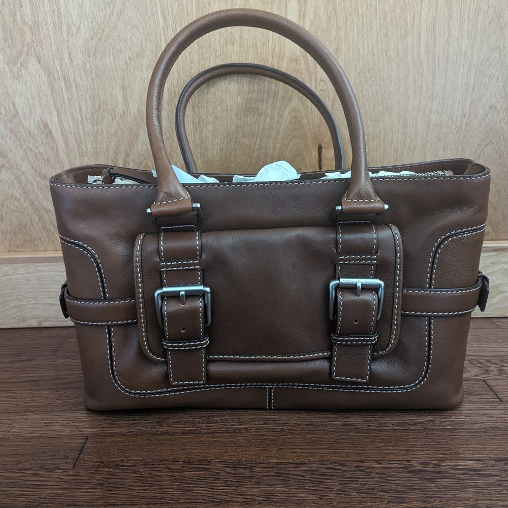 NWOT Michael Kors Brookville Black Leather Satchel Handbag Vintage